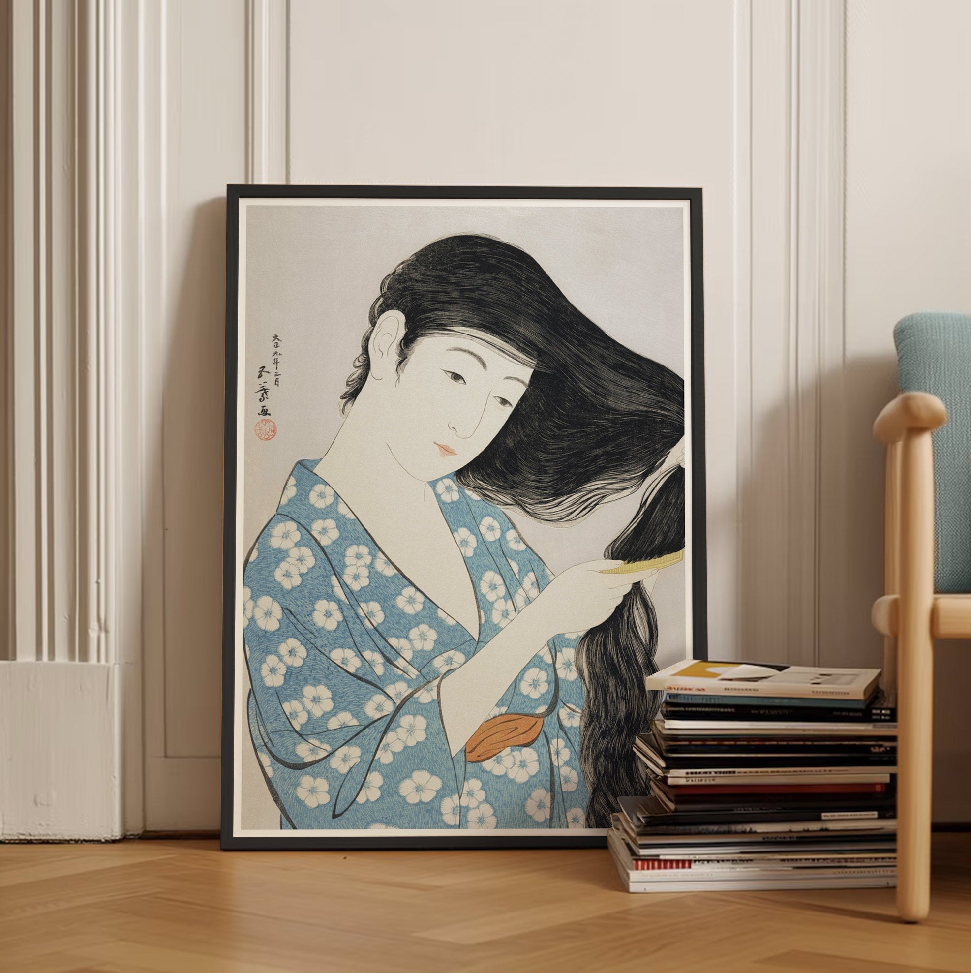 Woman Combing Her Hair Print